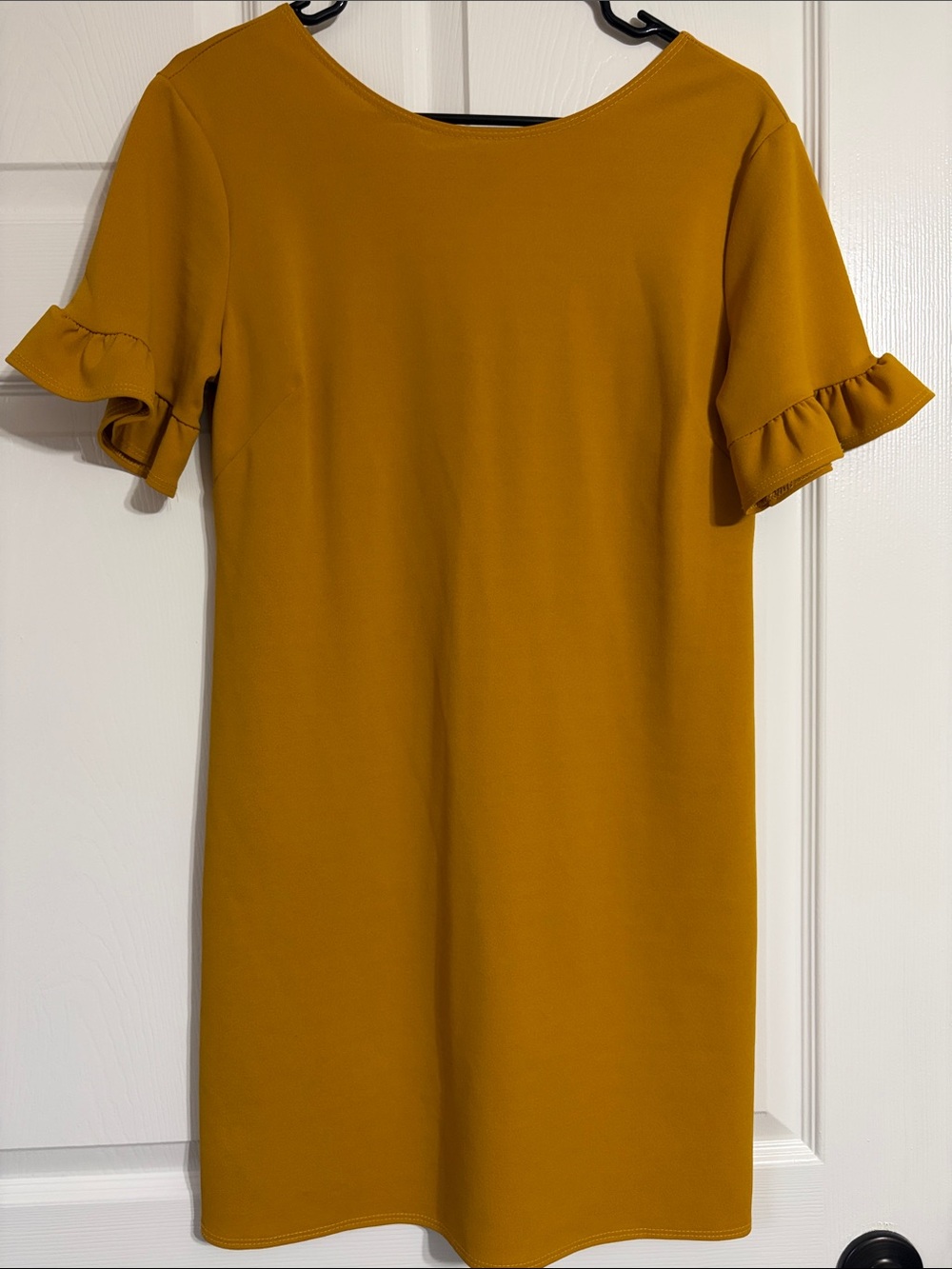 Mustard Ruffle Sleeve Shift Dress - Women